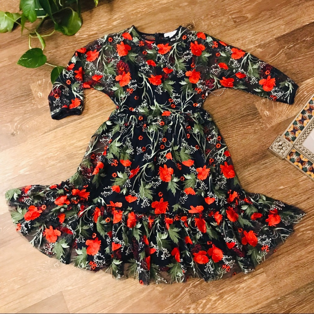 1901 embroidered mesh dark floral dress 6 - Picture 2 of 8